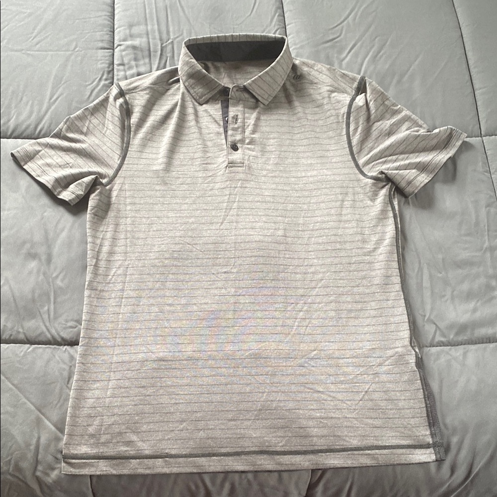 LULULEMON - LIKE NEW- Gray Striped Men's Polo Shirt